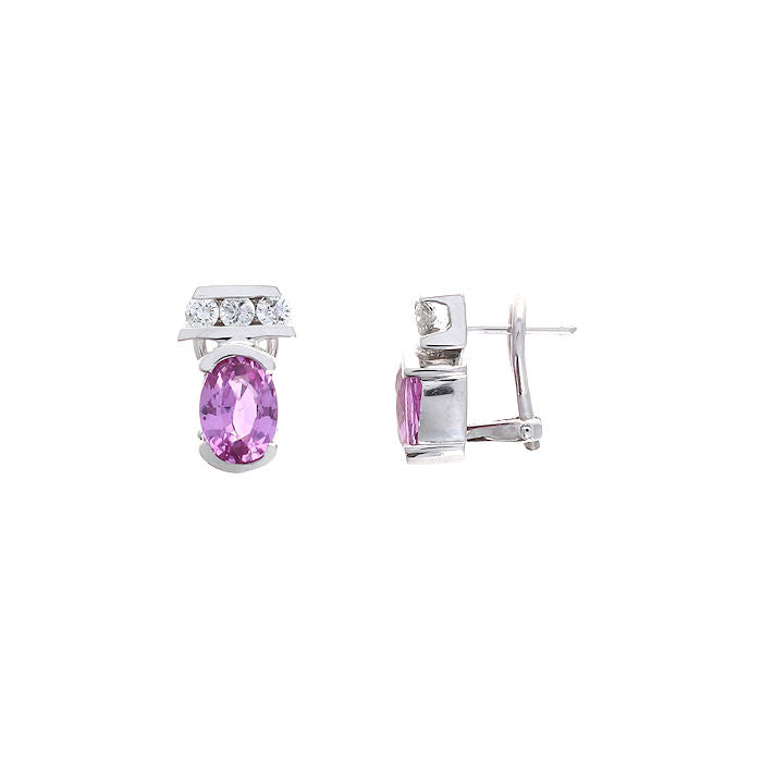 Ladies 14kt White Gold 2.60cts Pink Sapphire and 0.35cts Diamond Earrings