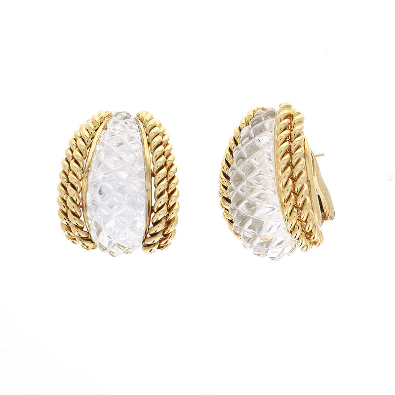 Ladies 18kt Yellow Gold Rock Crystal Quartz Earrings by Sabbadini