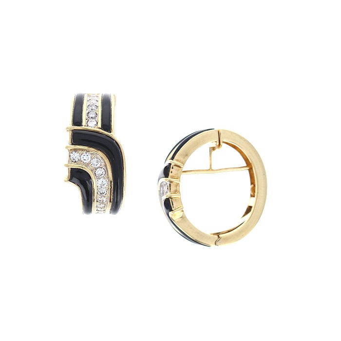 Ladies 18kt Yellow Gold Black Enamel and 0.75cts. Diamond Earrings