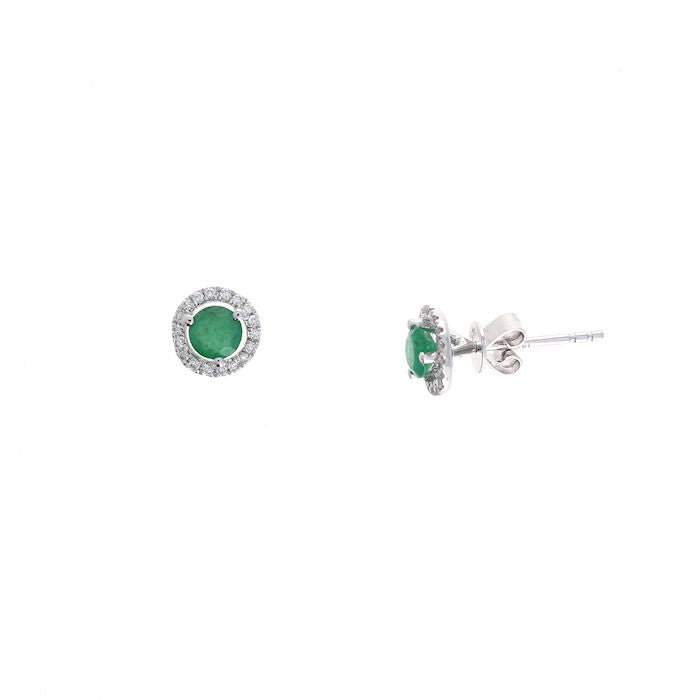 Ladies 14kt White Gold 0.70cts Emerald and 0.14cts Diamond Earrings