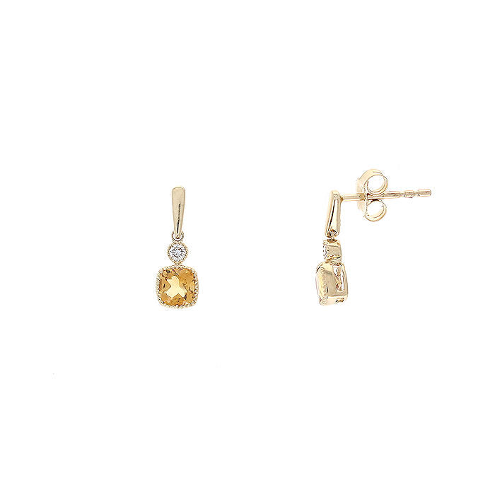 Ladies 14kt Yellow Gold 0.28cts Citrine and 0.03cts Diamond Earrings