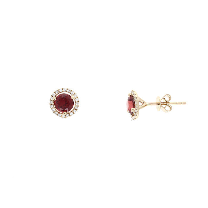 Ladies 14kt Yellow Gold 1.30cts Garnet and Diamond Halo Earrings