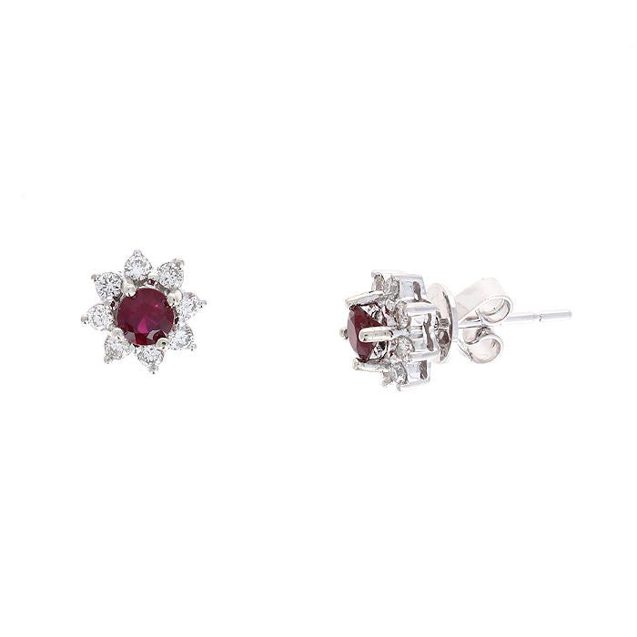 Ladies 14kt White Gold 0.51cts Ruby and 0.35cts Diamond Earrings