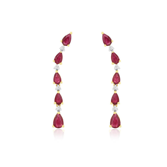 Ladie 14kt Yellow Gold 2.87cts Ruby and 0.13cts Diamond Earrings