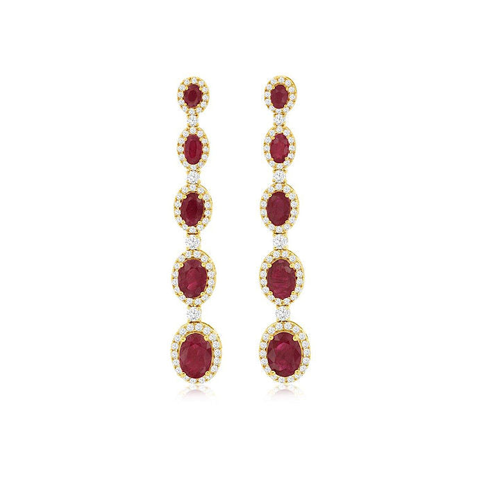 Ladies 14kt Yellow Gold 6.25cts Ruby and 1.65cts Diamond Earrings