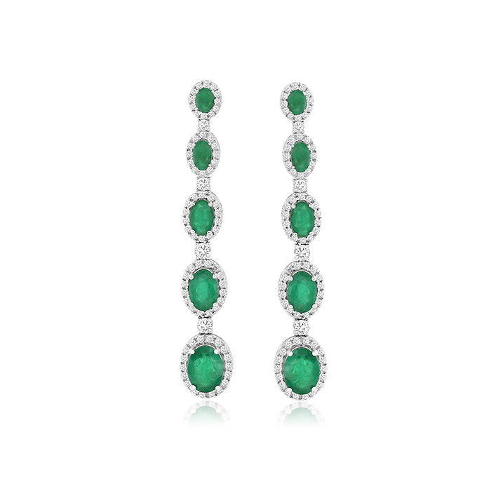 Ladies 14kt White Gold 5.50cts Emerald and 1.65cts Diamond Earrings