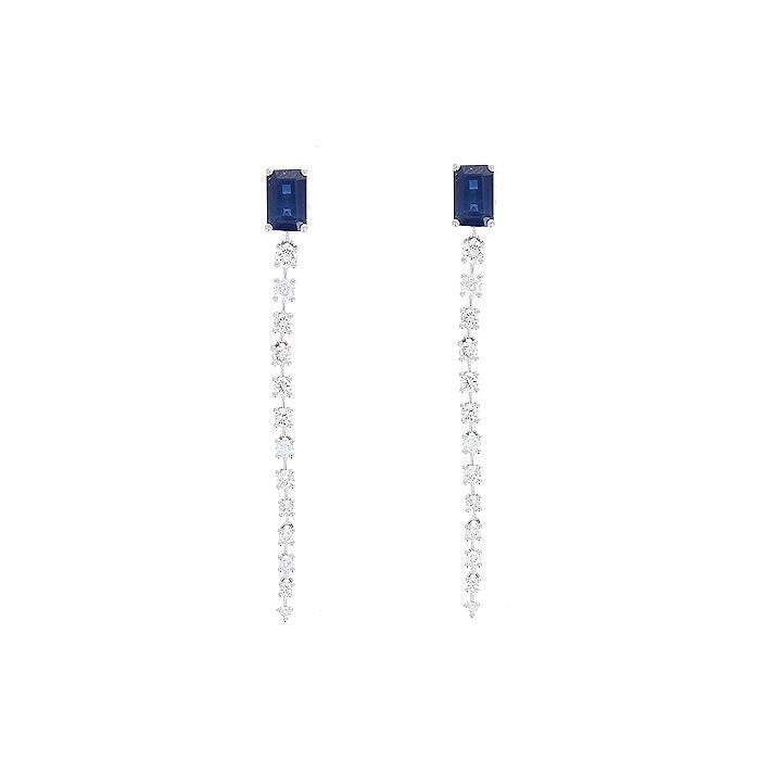 Ladies 14kt White Gold 1.35cts Blue Sapphire and 0.55cts Diamond Earrings