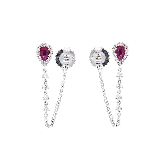 Ladies 14kt White Gold 0.44cts Ruby and 0.35cts Diamond Earrings