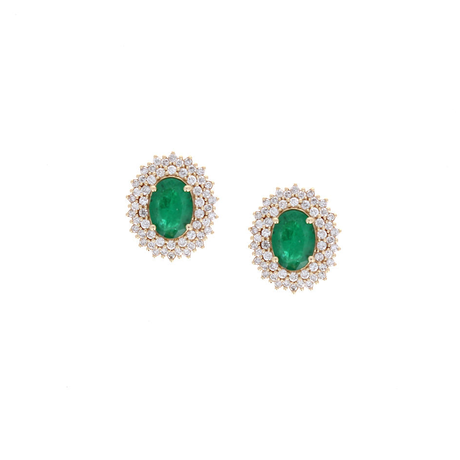 Ladies 14kt Yellow Gold 1.40cts Emerald and 0.50cts Diamond Earrings