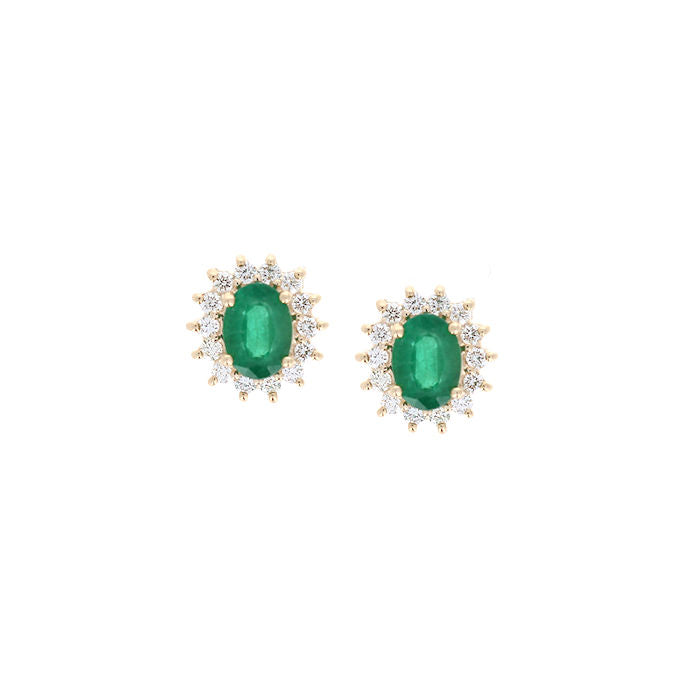 Ladies 14kt Yellow Gold 1.50cts Emerald and 0.60cts Diamond Earrings