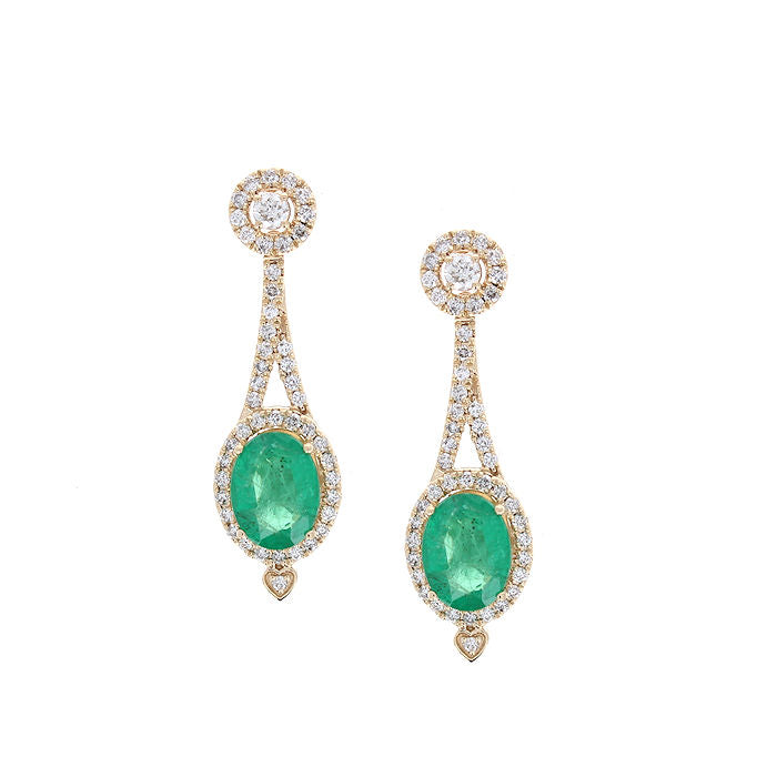 Ladies 14kt Yellow Gold 2.20cts Emerald and 0.63cts Diamond Earrings