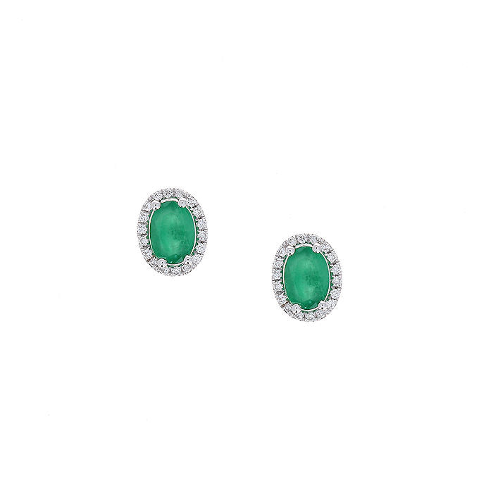 Ladies 14kt White Gold 1.40cts Emerald and 0.19cts Diamond Earrings