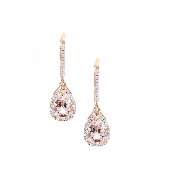 Ladies 14kt Rose Gold 2.10cts Morganite and 0.22cts Diamond Earrings