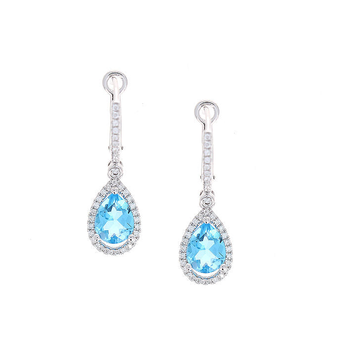 Ladies 14kt White Gold 2.40cts Blue Topaz and 0.42cts Diamond Earrings