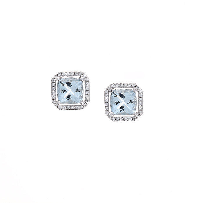 Ladies14kt White Gold 2.80cts Aquamarine and 0.29cts Diamond Earrings