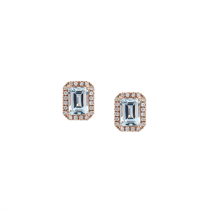Ladies 14kt Rose Gold 1.75cts Aquamarine and 0.20cts Diamond Earrings