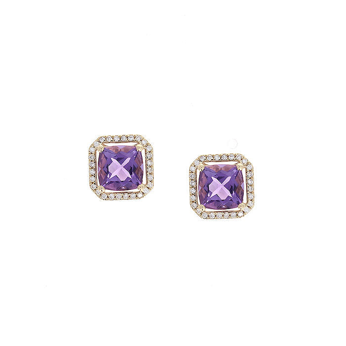 Ladies 14kt Yellow Gold 2.50cts Amethyst and 0.29cts Diamond Earrings