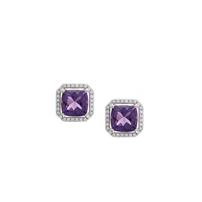 Ladies 14kt White Gold 2.50cts Amethyst and 0.29cts Diamond Earrings