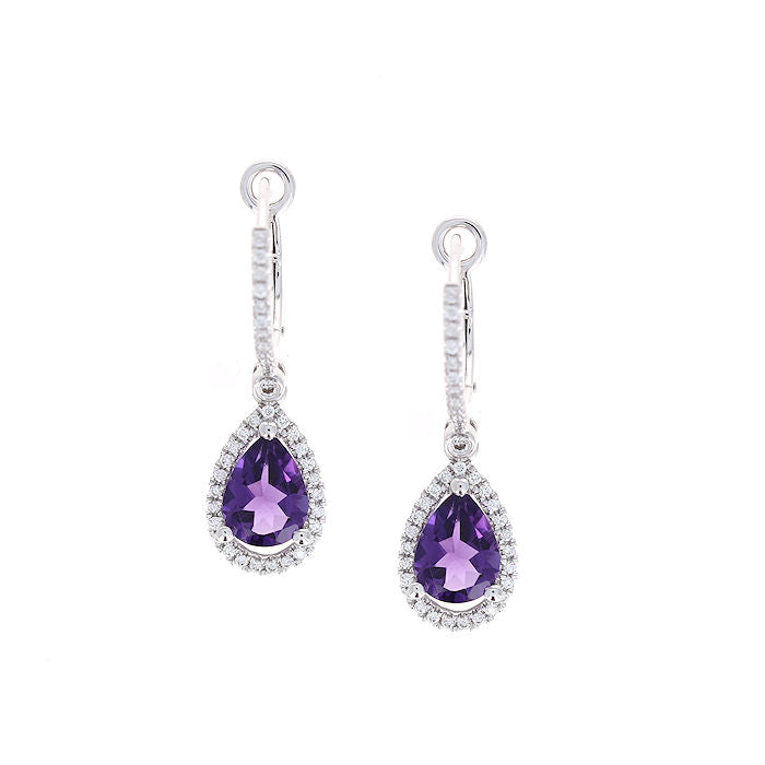 Ladies 14kt White Gold 2.20cts Amethyst and 0.42cts Diamond Earrings