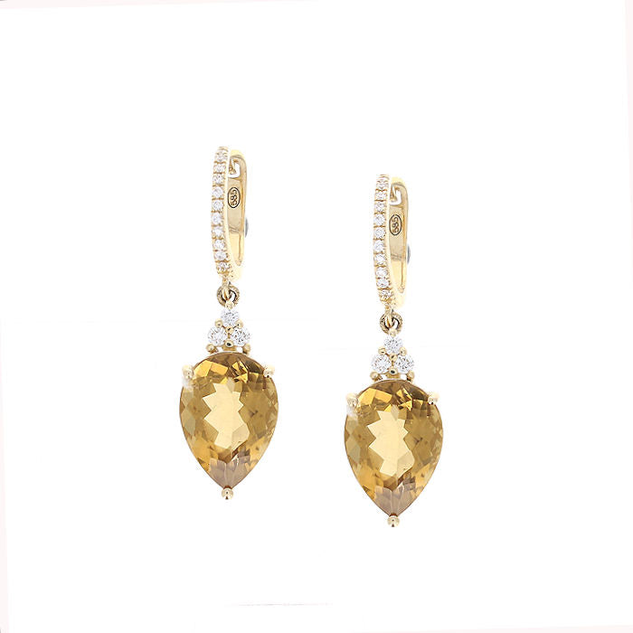 Ladies 14kt Yellow gold 9.97cts Citrine and 0.34cts Diamond Drop Earrings