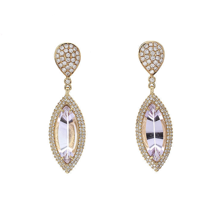 Ladies 14kt Yellow Gold 9.00cts Amethyst and 1.75cts Diamond Dangle Earrings