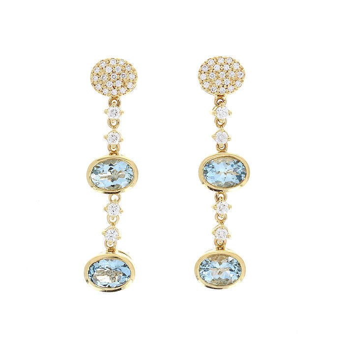 Ladies 18kt Yellow Gold 2.78cts Aquamarine and 0.54cts Diamond Drop Earrings