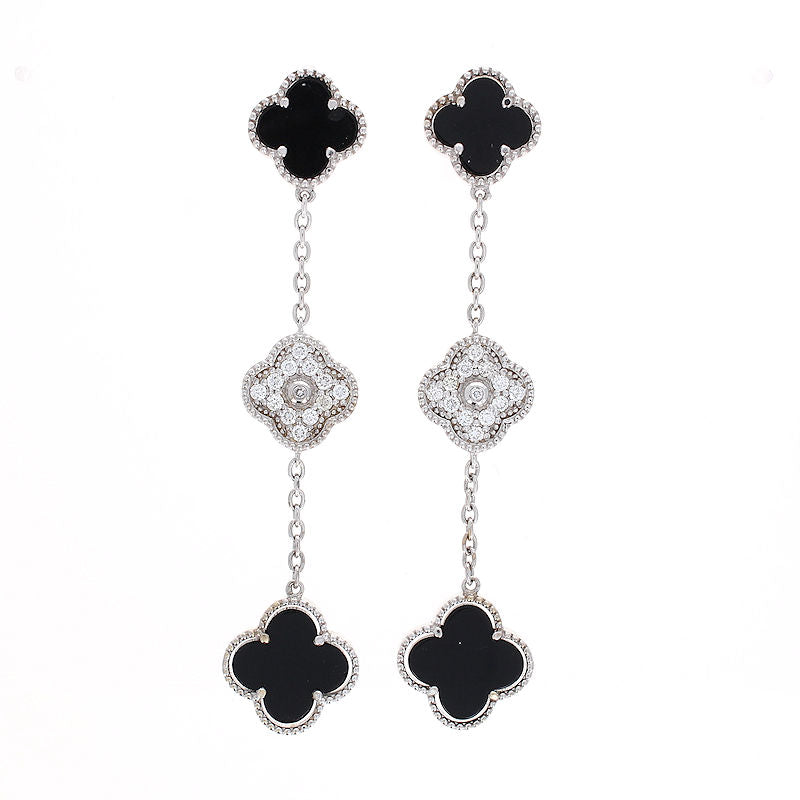 Ladies 18kt White Gold Black Onyx and 0.50cts Diamond Drop Earrings