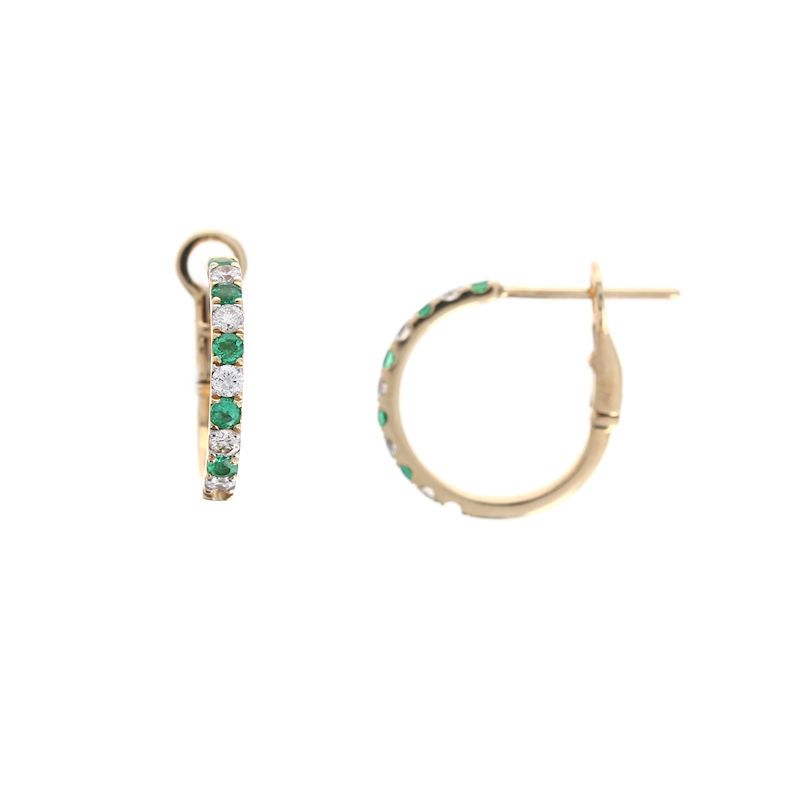 Ladies 14kt Yellow Gold 0.23cts Emerald and Diamond Earrings