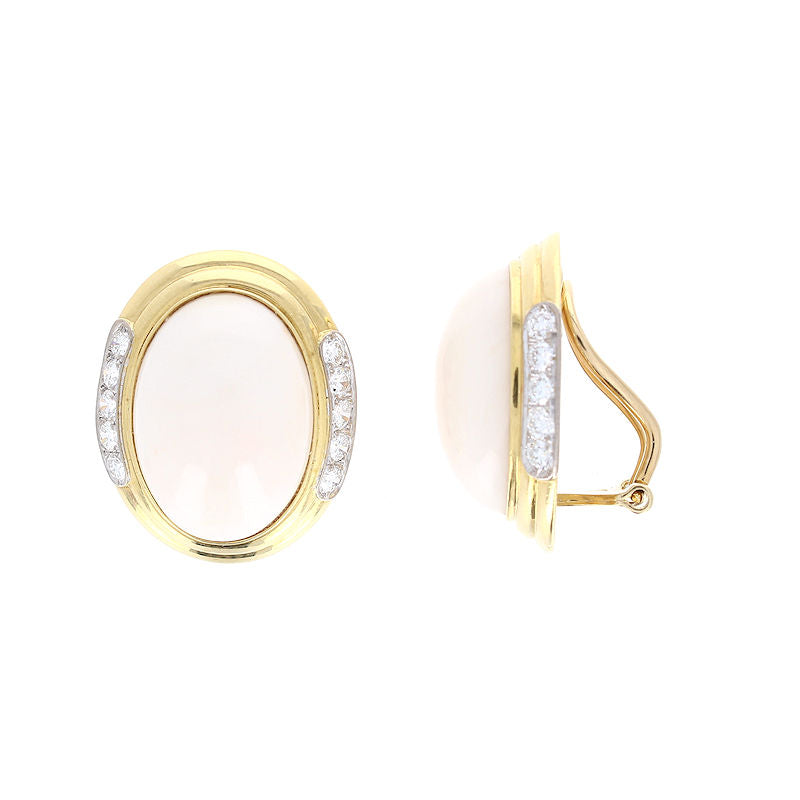 Ladies 18kt White Gold Coral and 1.00cts Diamond Earrings