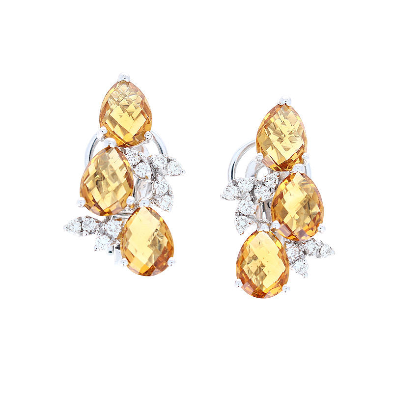 Ladies 18kt White Gold 6.30cts Citrine and 0.40cts Diamond Earrings by Crivelli