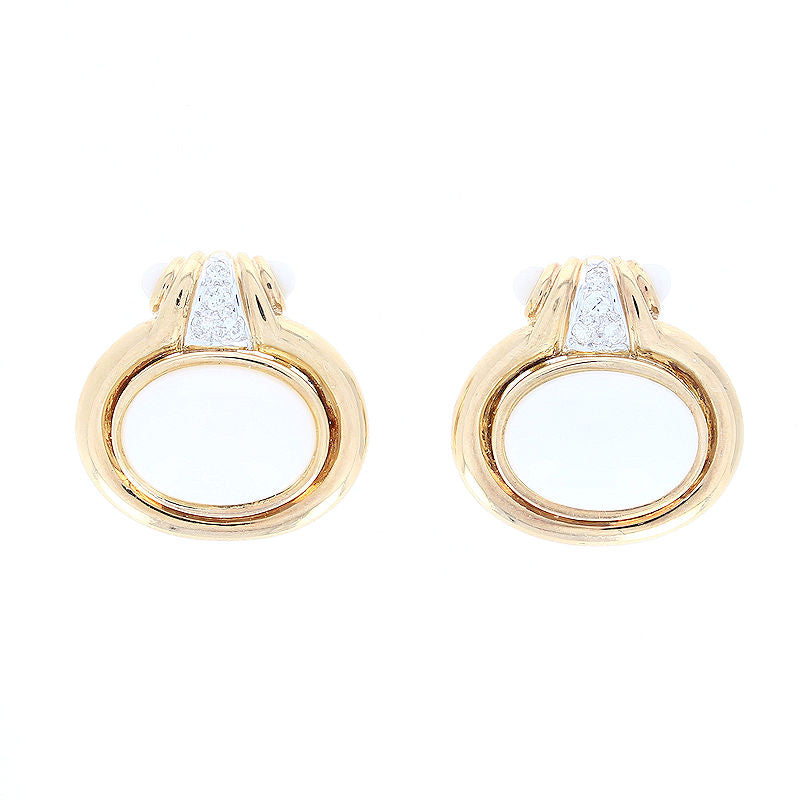 Ladies 14kt Yellow Gold Coral and 0.16cts Diamond Earrings