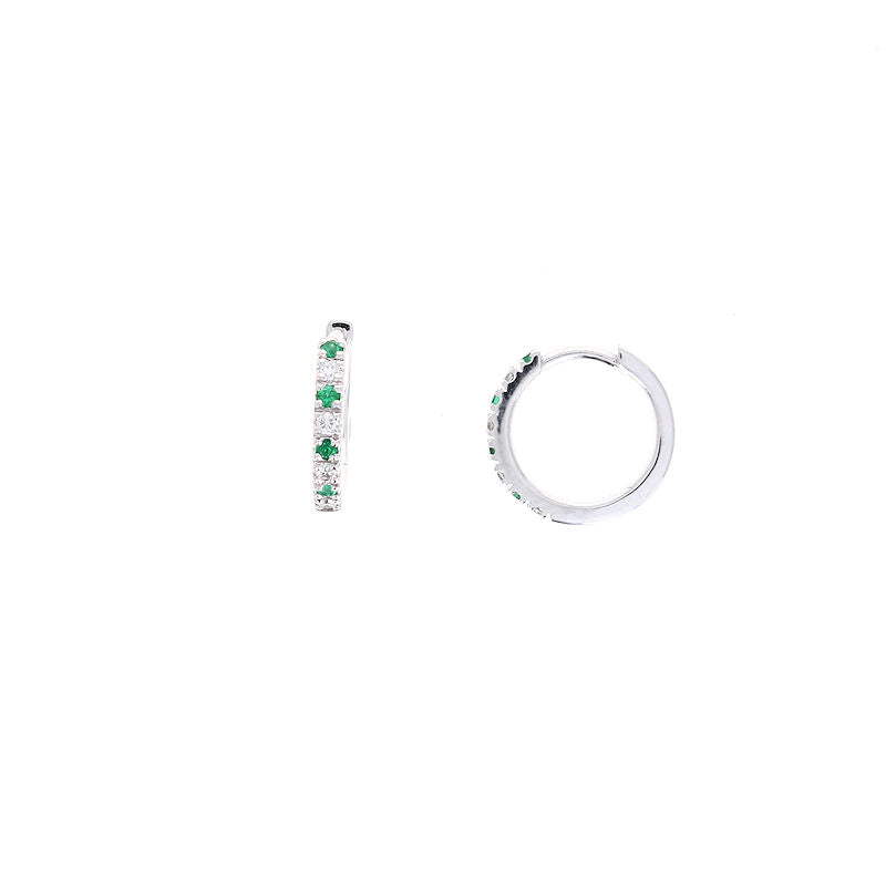 Ladies 14kt White Gold 0.06cts Emerald and 0.07cts Diamond Huggie Earrings