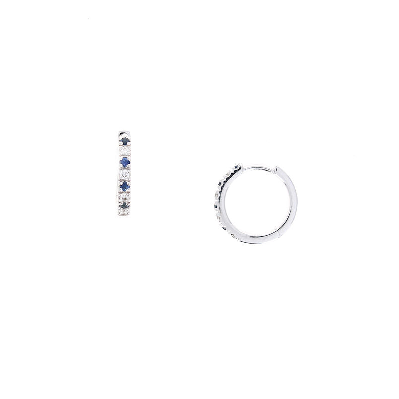 Ladies 14kt White Gold 0.10cts Blue Sapphire and 0.07cts Diamond Earrings