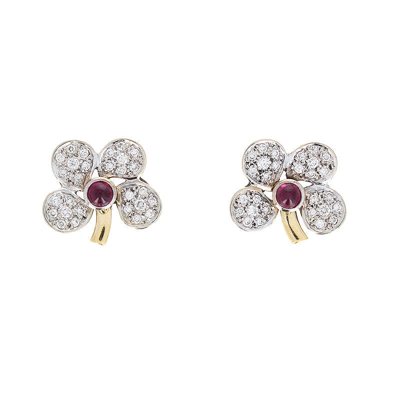 Ladies 18kt White and Yellow Gold 0.30cts Ruby and 0.70cts Diamond Earrings