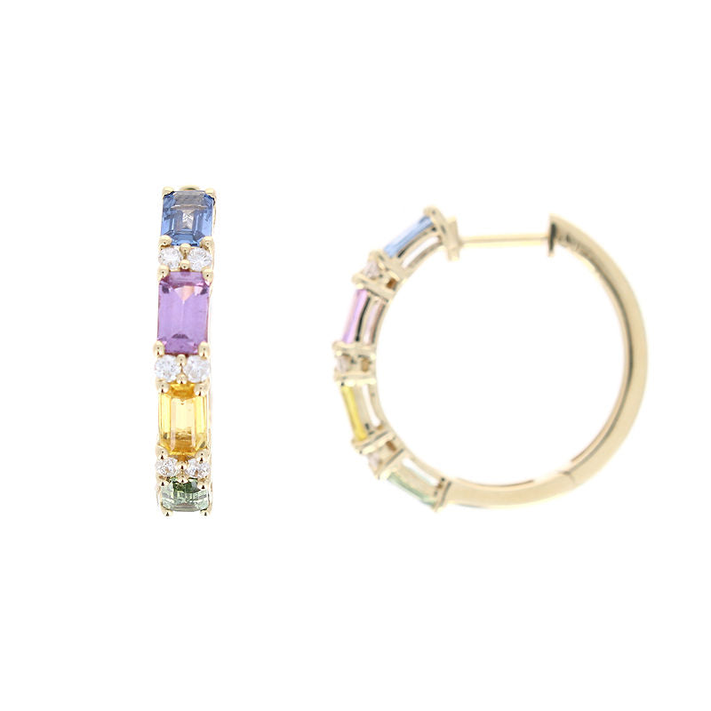 Ladies 14kt Yellow Gold 2.80cts MultiColored Sapphire and 0.20cts Diamond Earrings