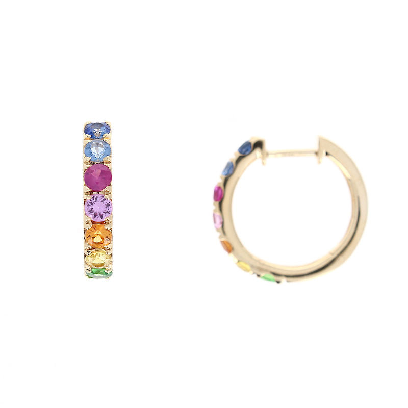 Ladies 14kt Yellow Gold 1.80cts MultiColored Sapphire Hoop Earrings