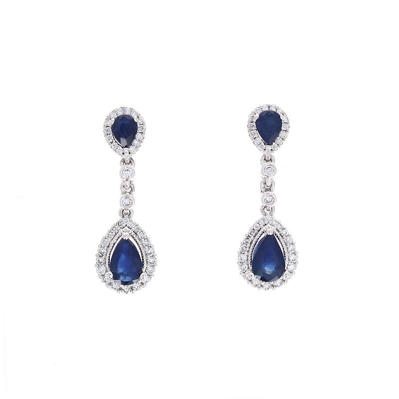 Ladies 14kt White Gold 1.38cts Sapphire and 0.37cts Diamond Earrings