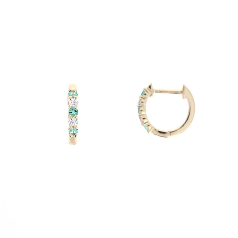 Ladies 14kt Yellow Gold 0.15cts Emerald and 0.10cts Diamond Huggie Earrings