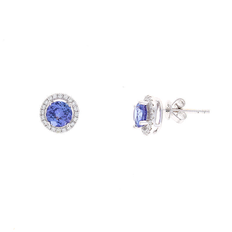 Ladies 14kt White Gold 1.00cts Tanzanite and 0.15cts Diamond Earrings