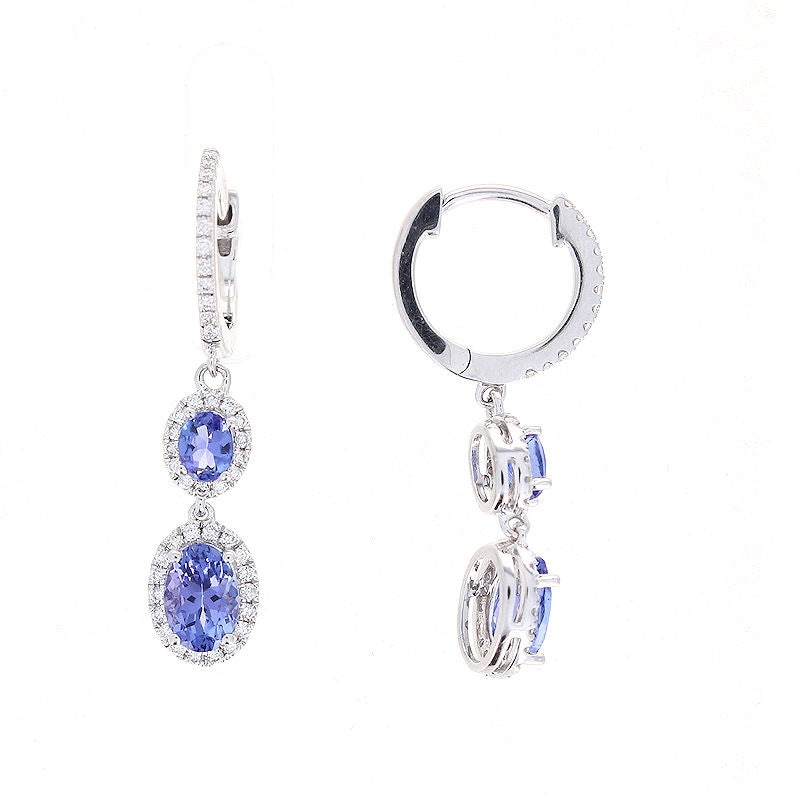 Ladies 14kt White Gold 1.28cts Tanzanite and 0.30cts Diamond Earrings