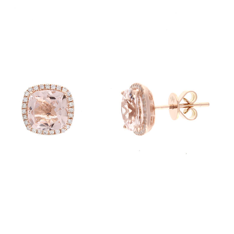 Ladies 14kt Rose Gold 4.00cts Morganite and 0.21cts Diamond Earrings