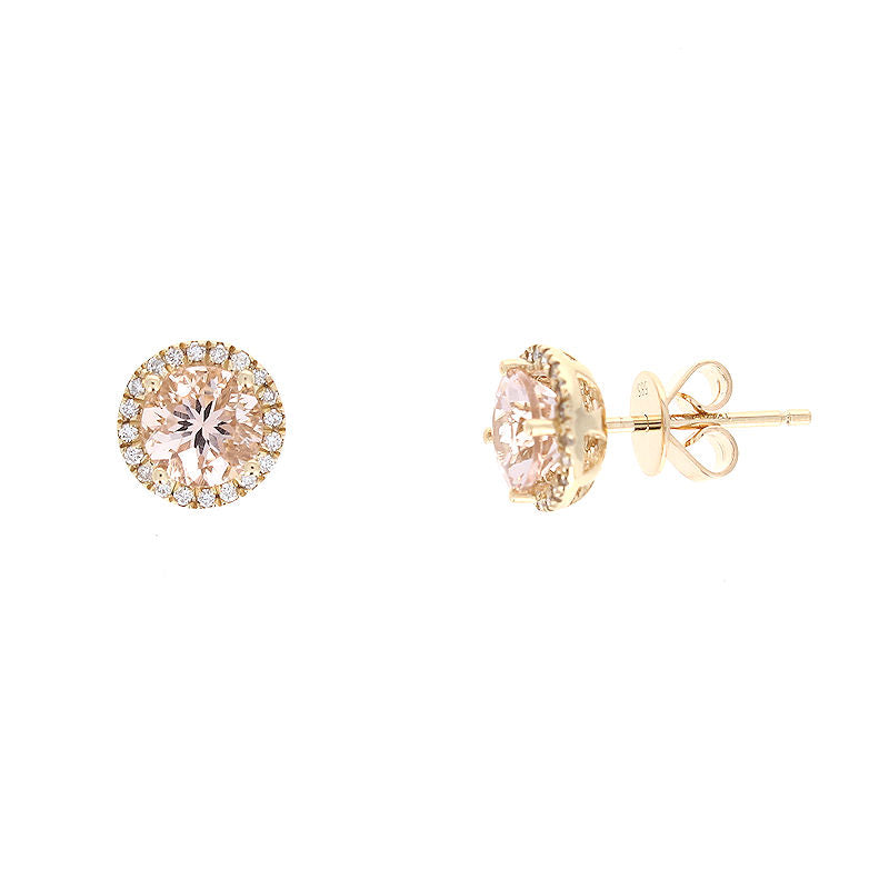 Ladies 14kt Yellow Gold 1.45cts Morganite and Diamond Earrings