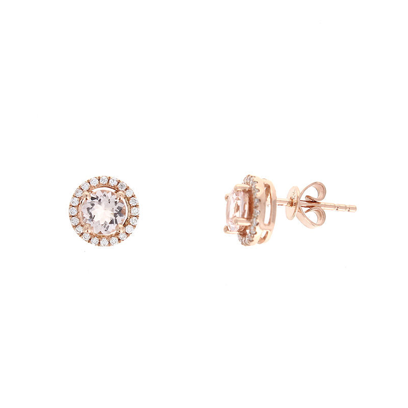 Ladies 14kt Rose Gold 0.75ct Morganite and 0.15ct Diamond Earrings