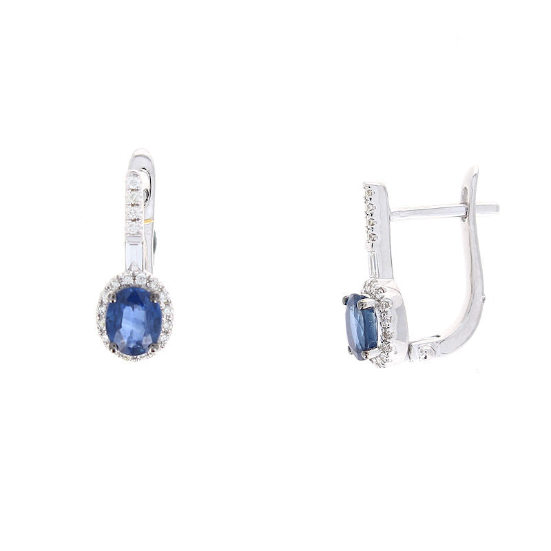 Ladies 14kt White Gold 0.88cts Blue Sapphire and 0.20cts Diamond Earrings