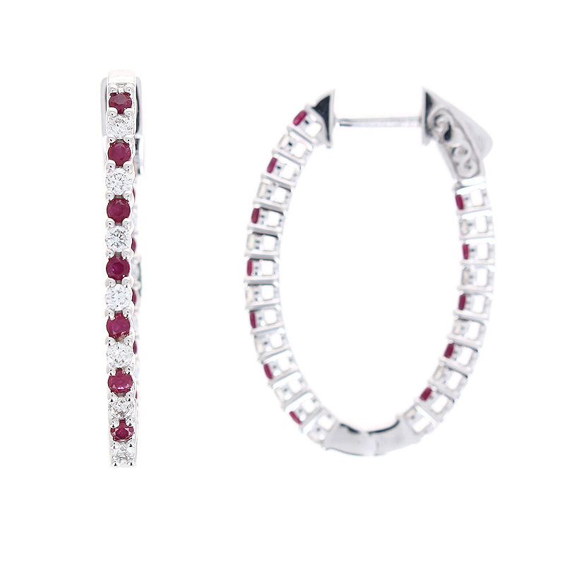 Ladies 14kt White Gold 0.60cts Ruby and 0.53cts Diamond Earrings