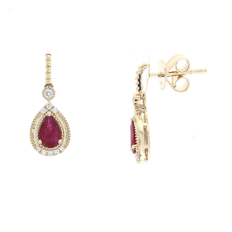 Ladies 14kt Yellow Gold 0.90cts Ruby and 0.12cts Diamond Earrings