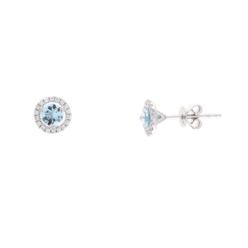 Ladies 14kt White Gold 0.65cts Aquamarine and Diamond Earrings