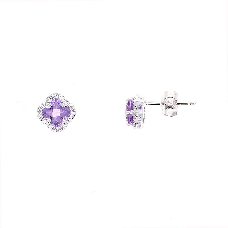Ladies 14kt White Gold 0.80cts Amethyst and 0.10cts Diamond Earrings
