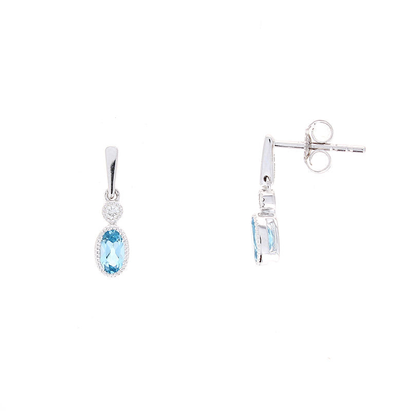 Ladies 14kt White Gold 0.28cts Blue Topaz and 0.05cts Diamond Earrings
