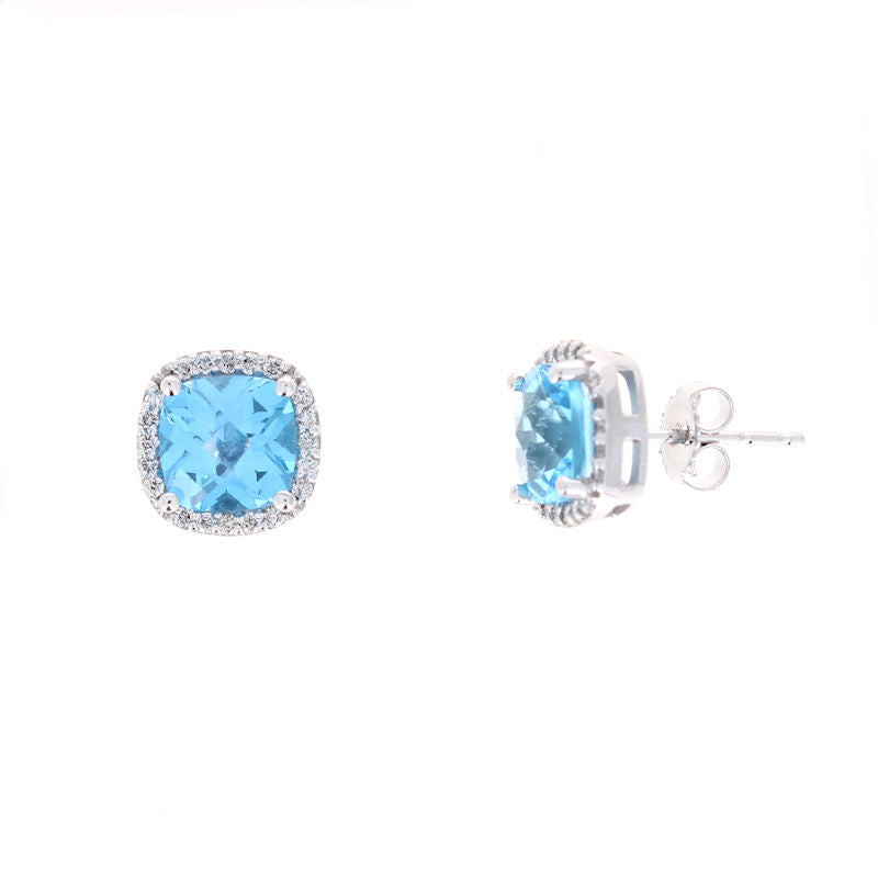 Ladies 14kt White Gold 4.30cts Blue Topaz and 0.16cts Diamond Earrings